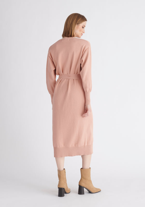 Paisie Knitted Wrap Dress in Pink Back