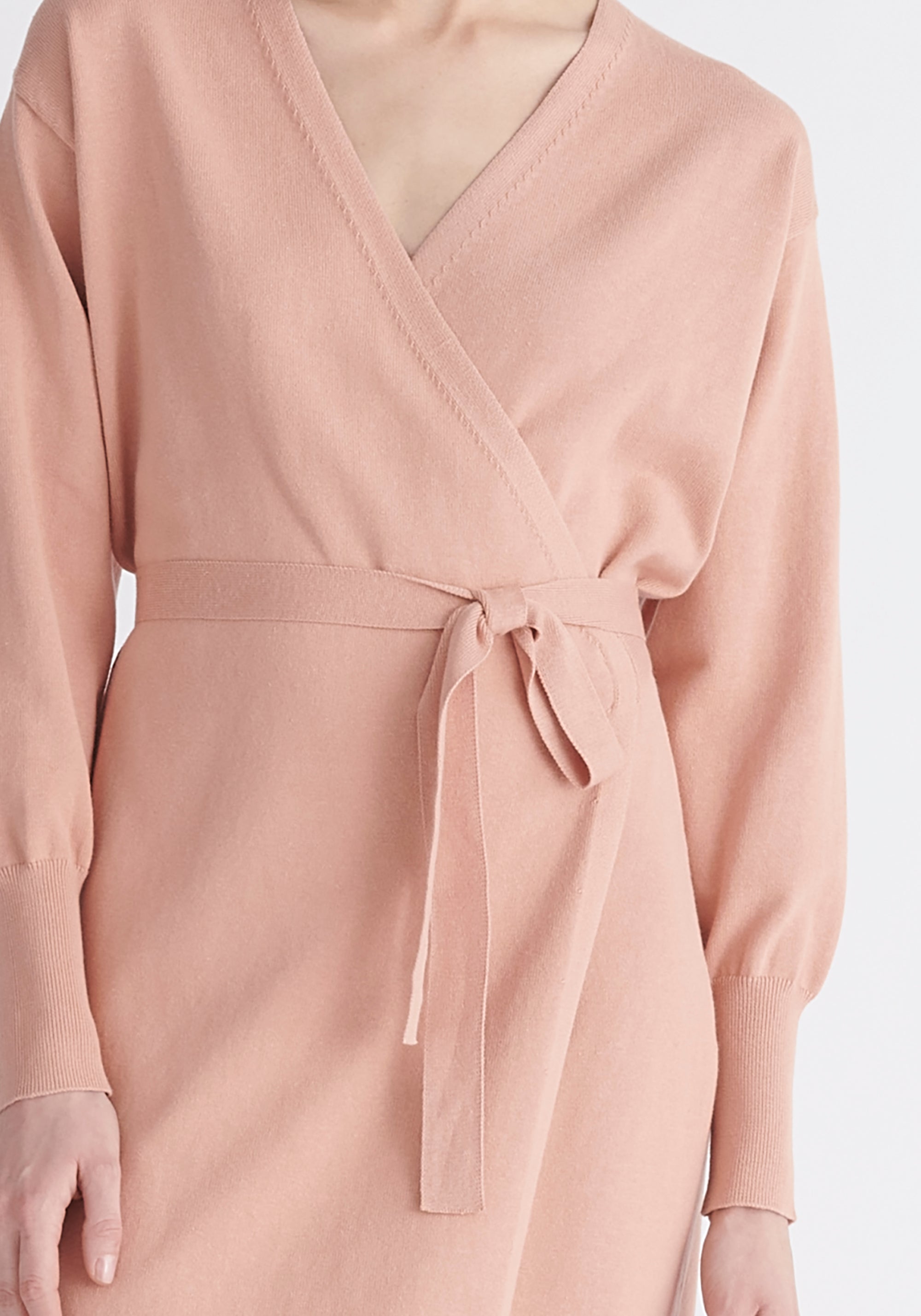 Paisie Knitted Wrap Dress in Pink Close Up