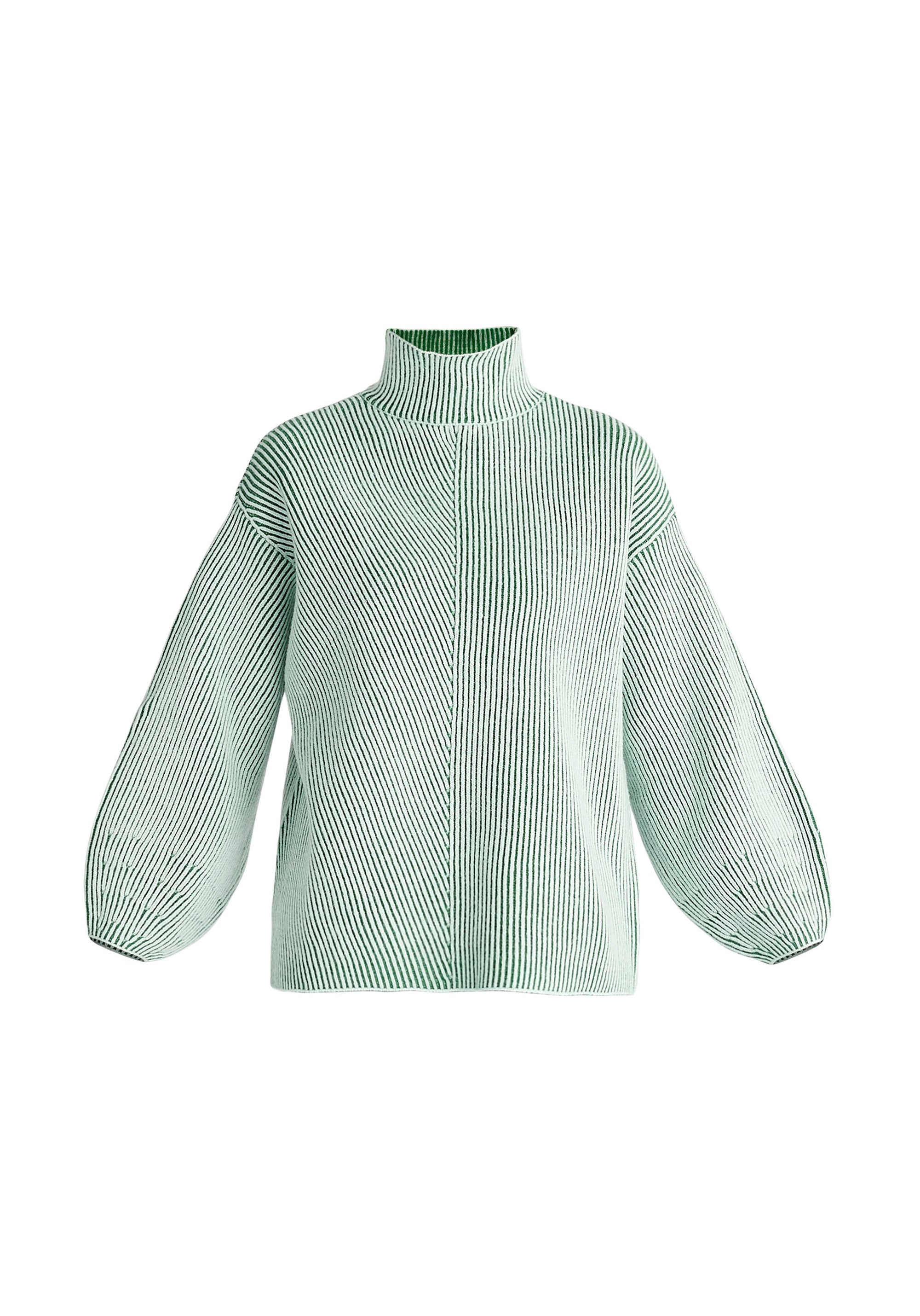 Paisie Striped Balloon Sleeve Jumper in Green Cut Out