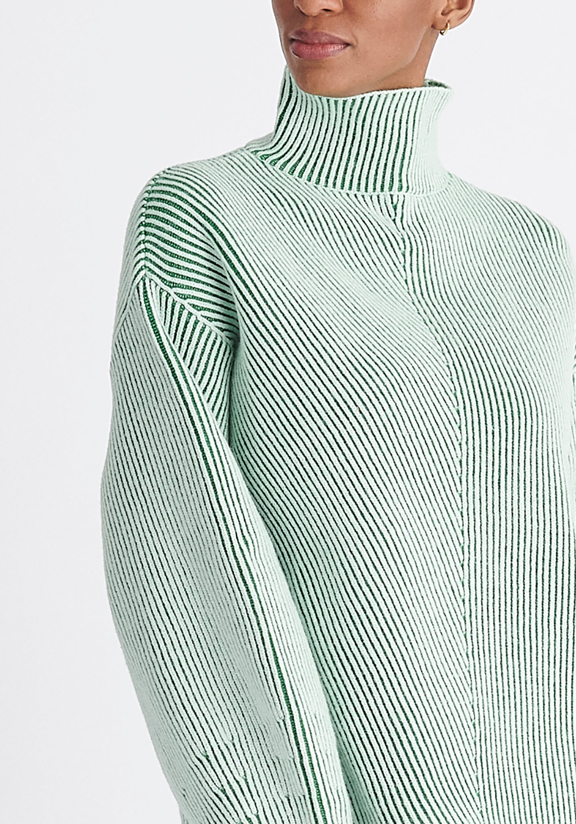 Paisie Striped Balloon Sleeve Jumper in Green Close Up