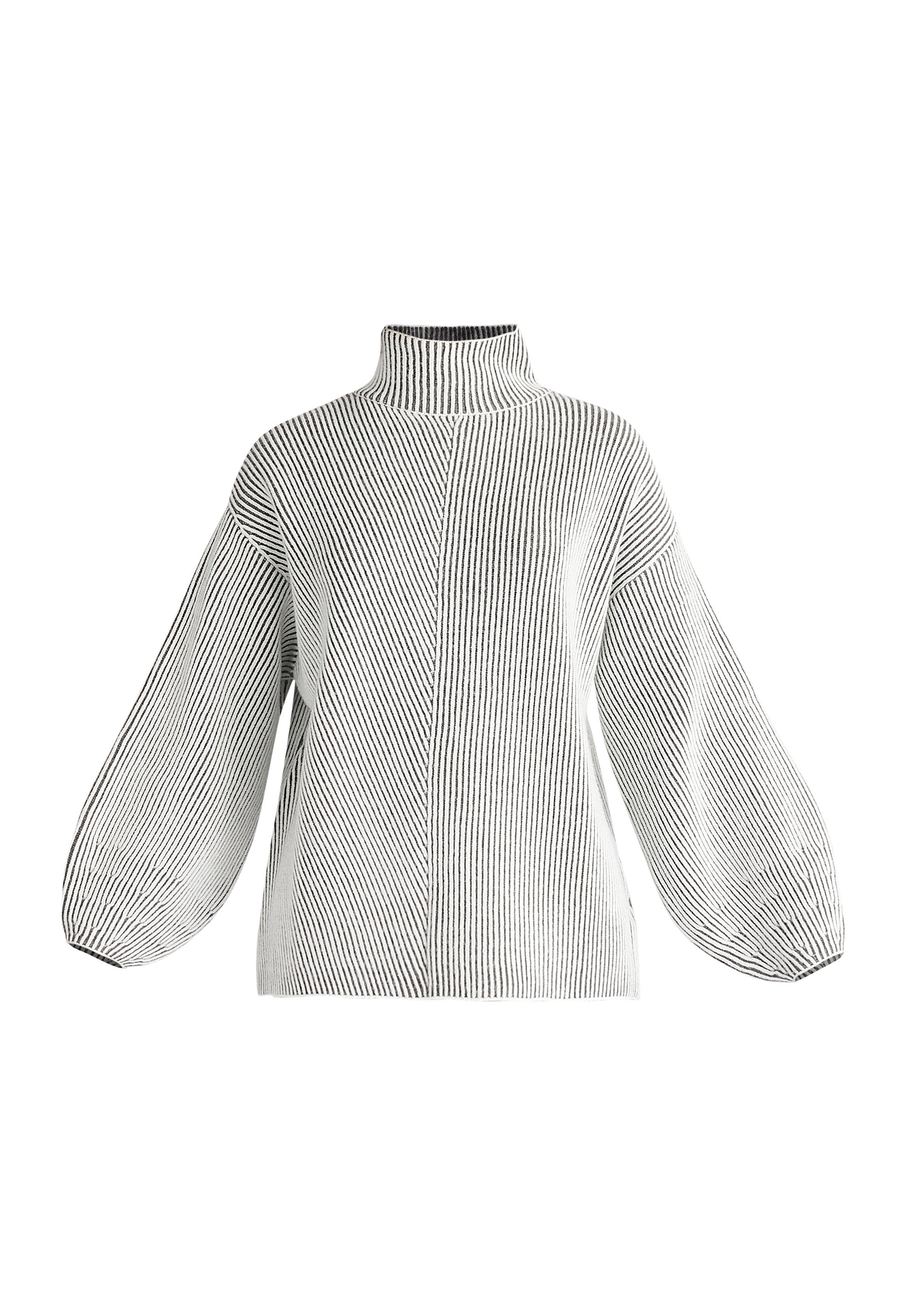 Paisie Striped Balloon Sleeve Jumper in Grey Cut Out