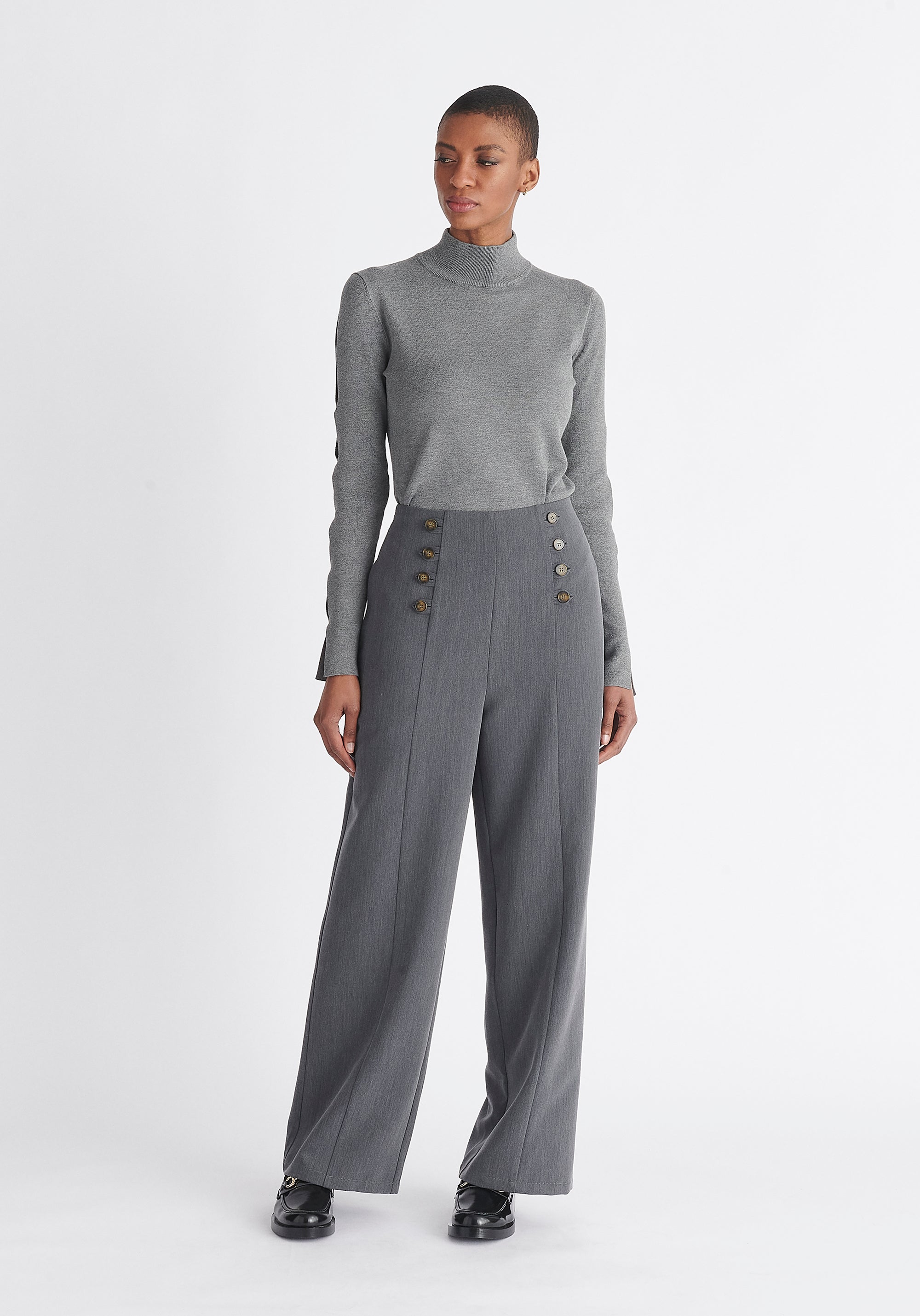 Paisie Knitted Cut Out Sleeve Top in Grey