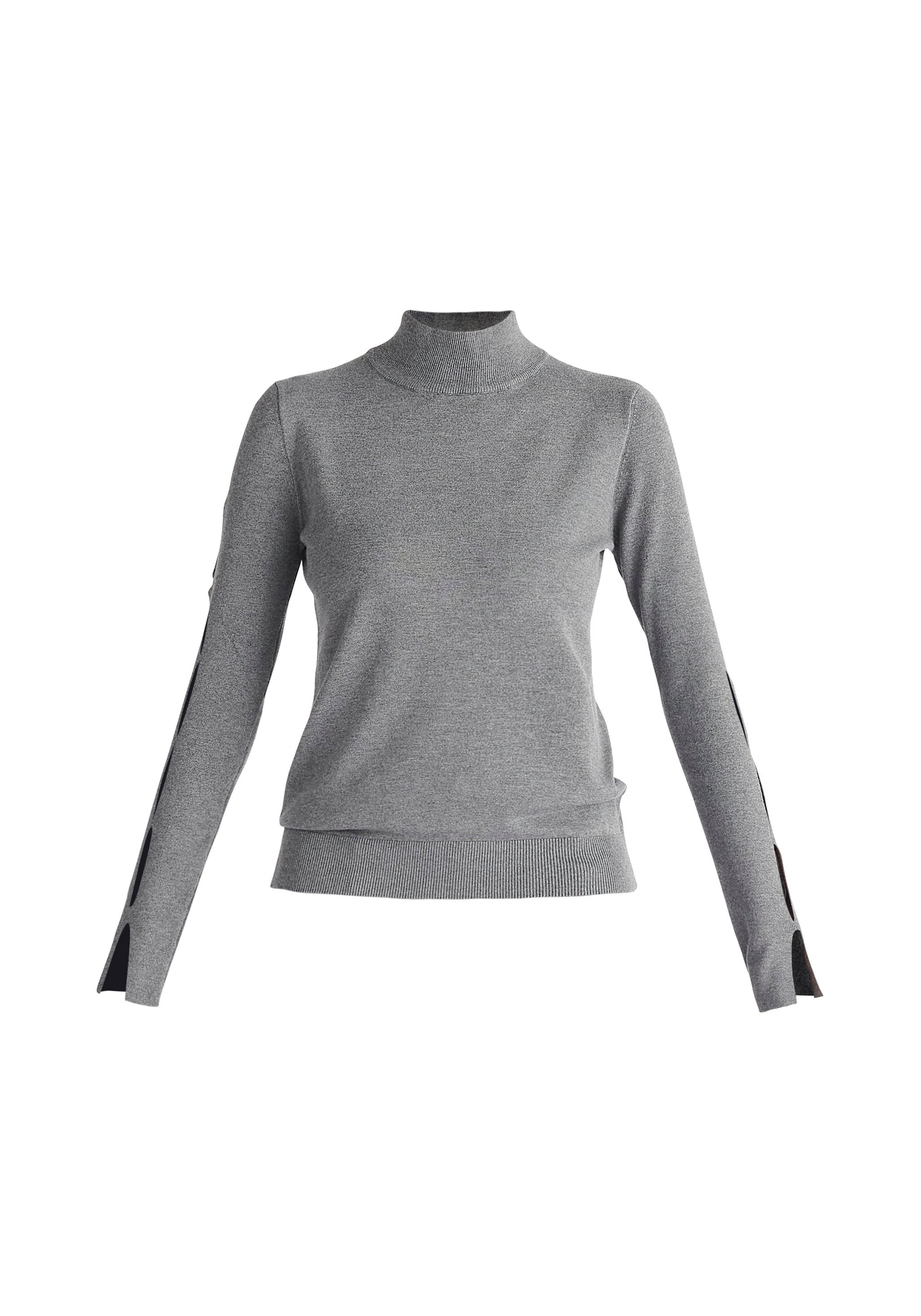 Paisie Knitted Cut Out Sleeve Top in Grey Cut Out