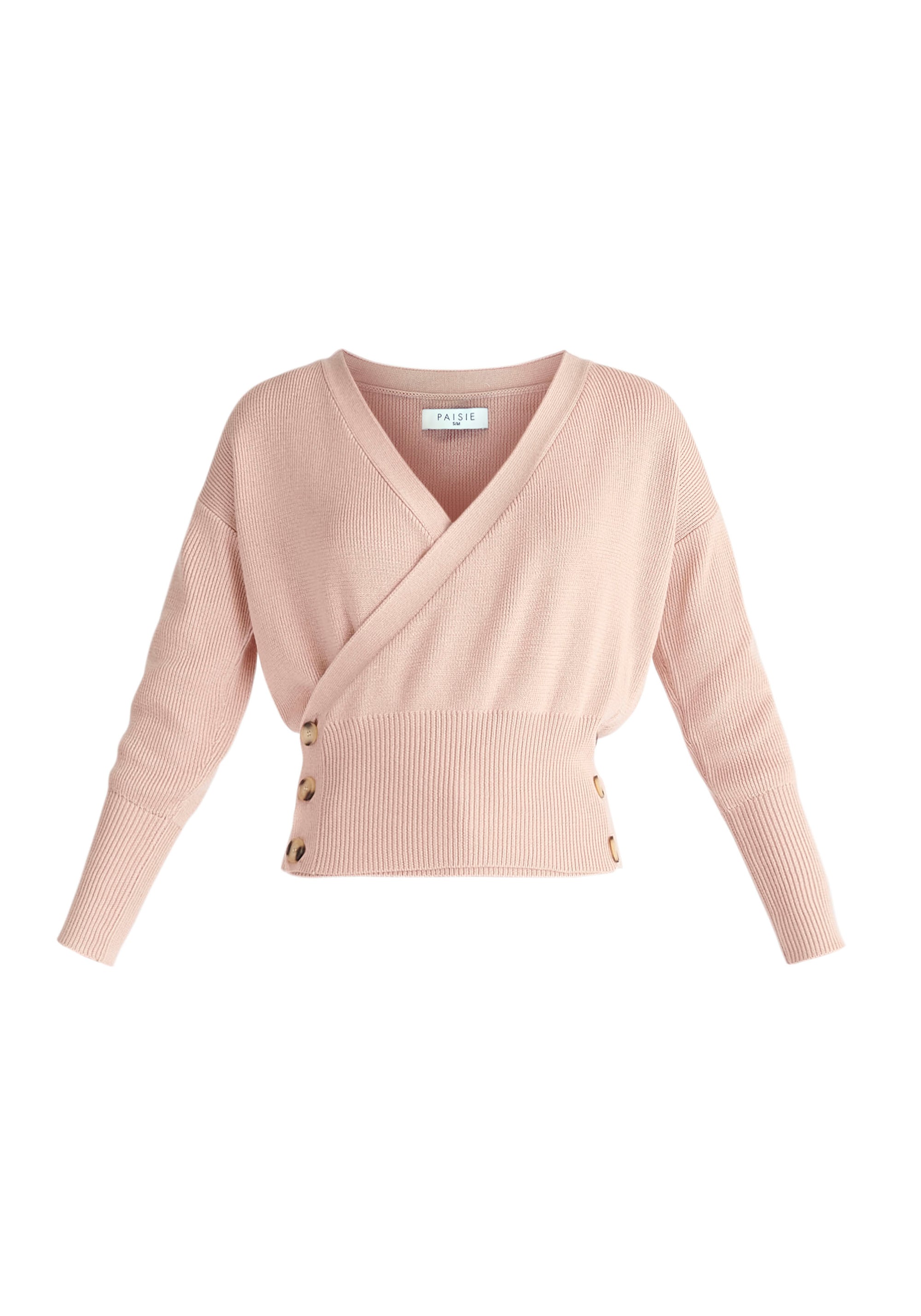 Paisie Button Knitted Wrap Top in Pink Cut Out
