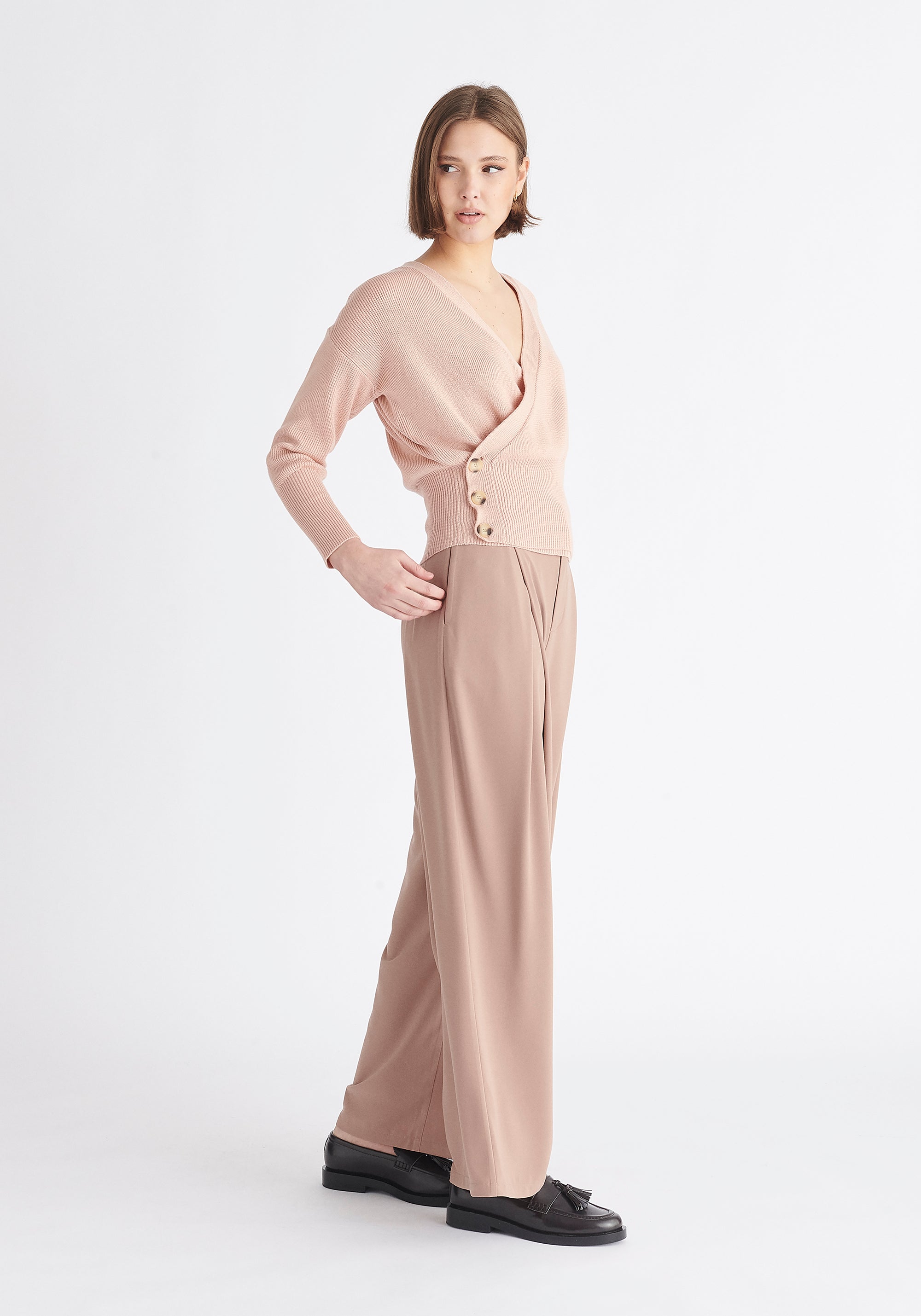 Paisie Button Knitted Wrap Top in Pink