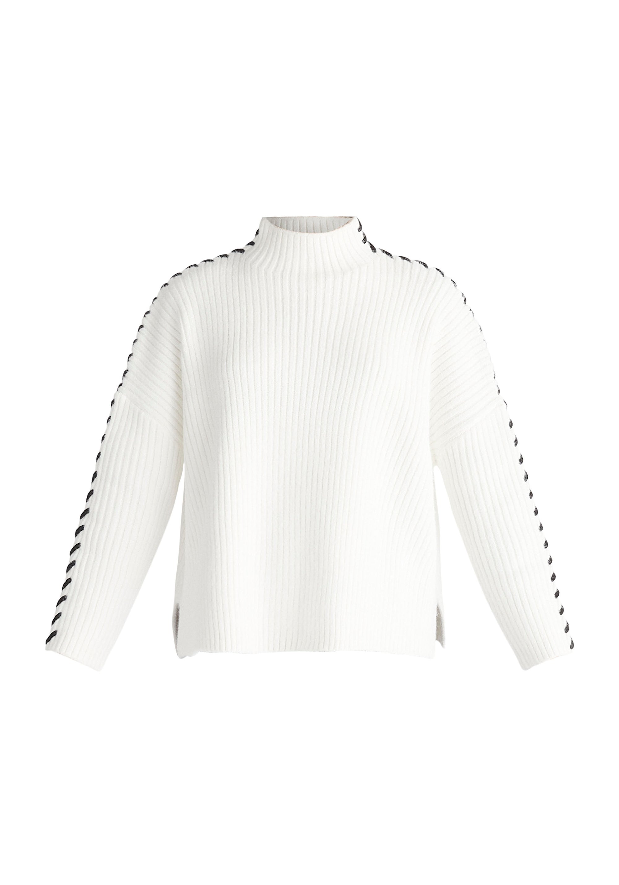 Paisie Contrast Whipstitch Jumper in White Cut Out