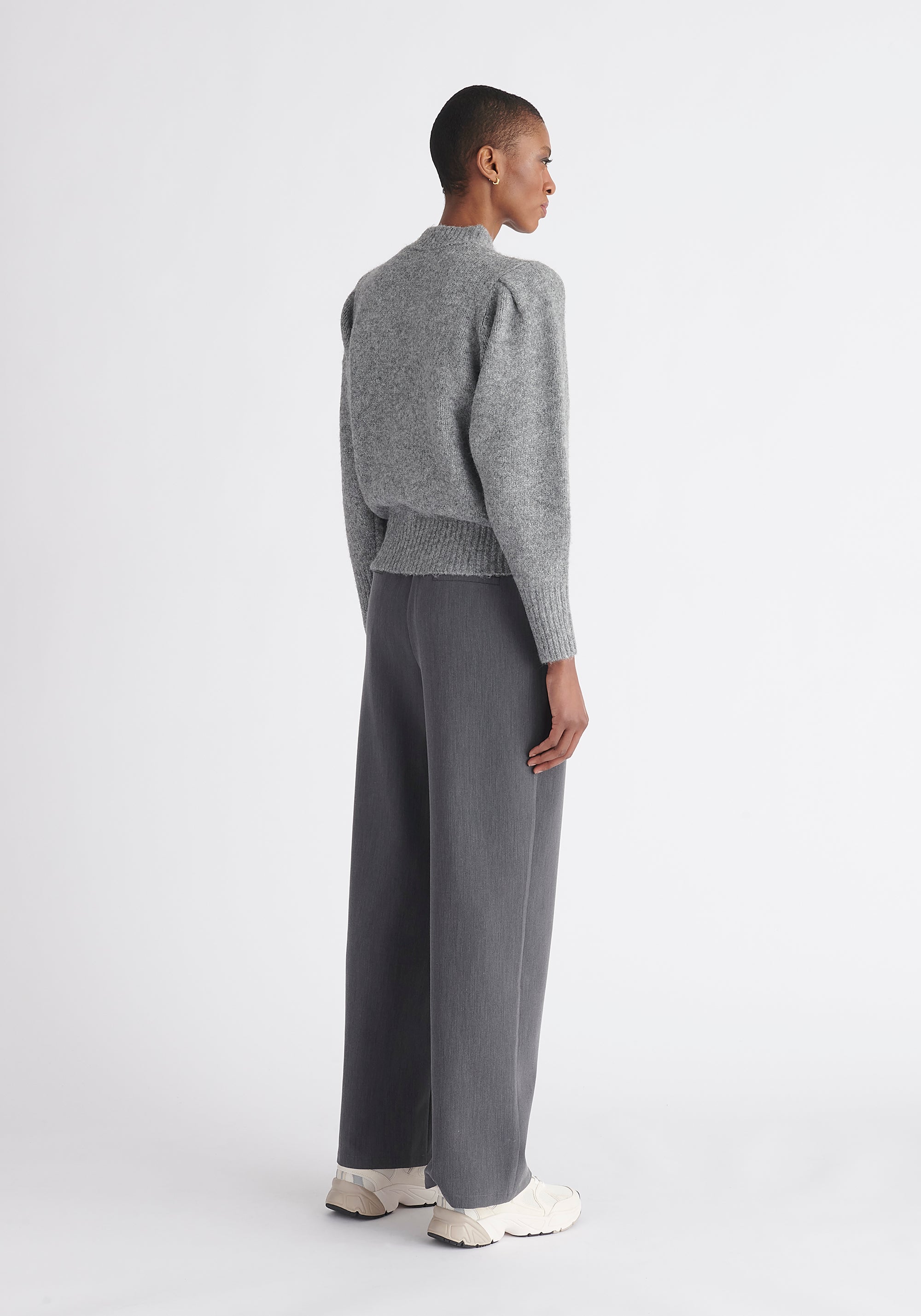 Paisie Buttoned Shoulder Jumper in Grey Back