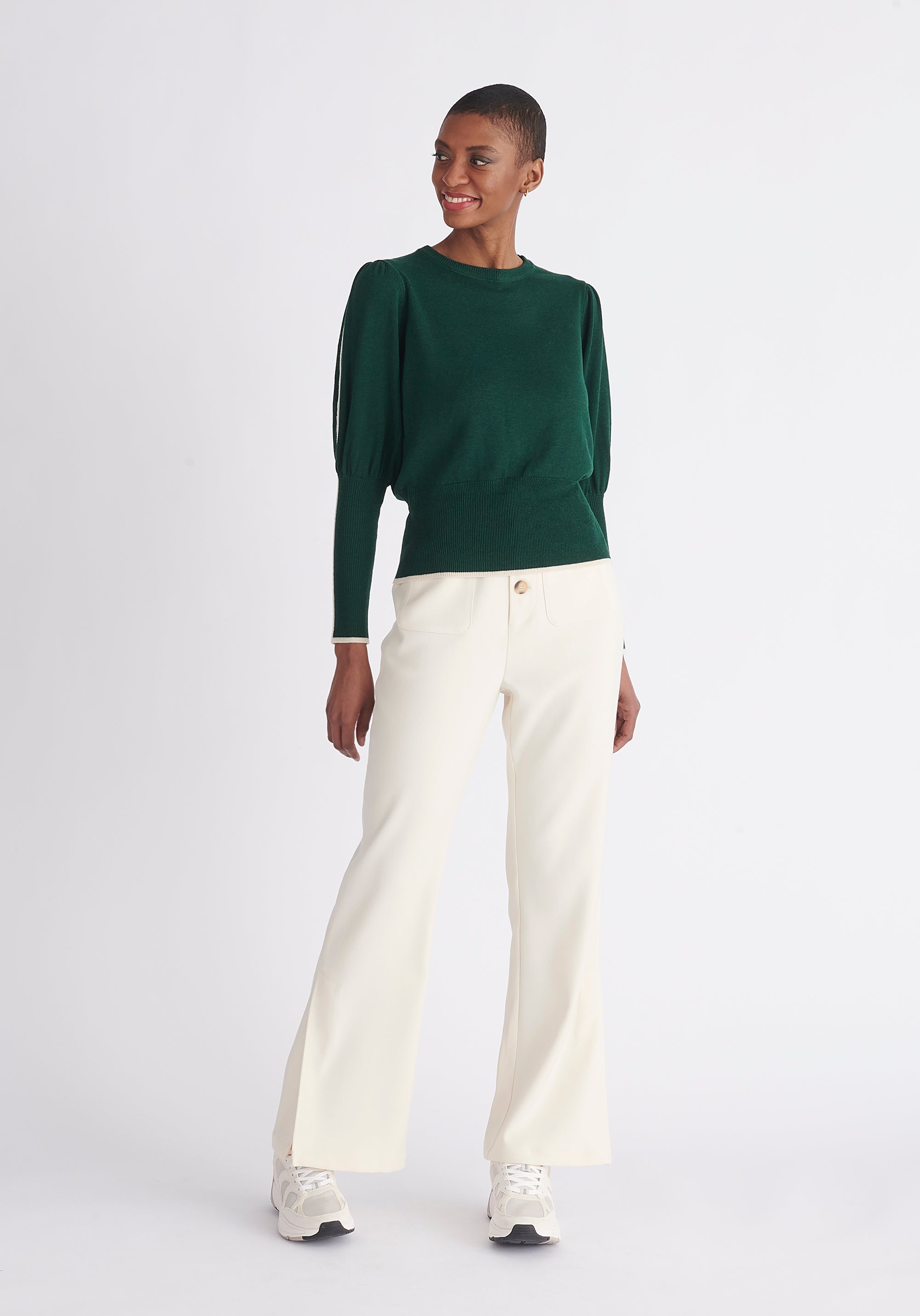 Paisie Contrast Colour Edge Knitted Top in Dark Green