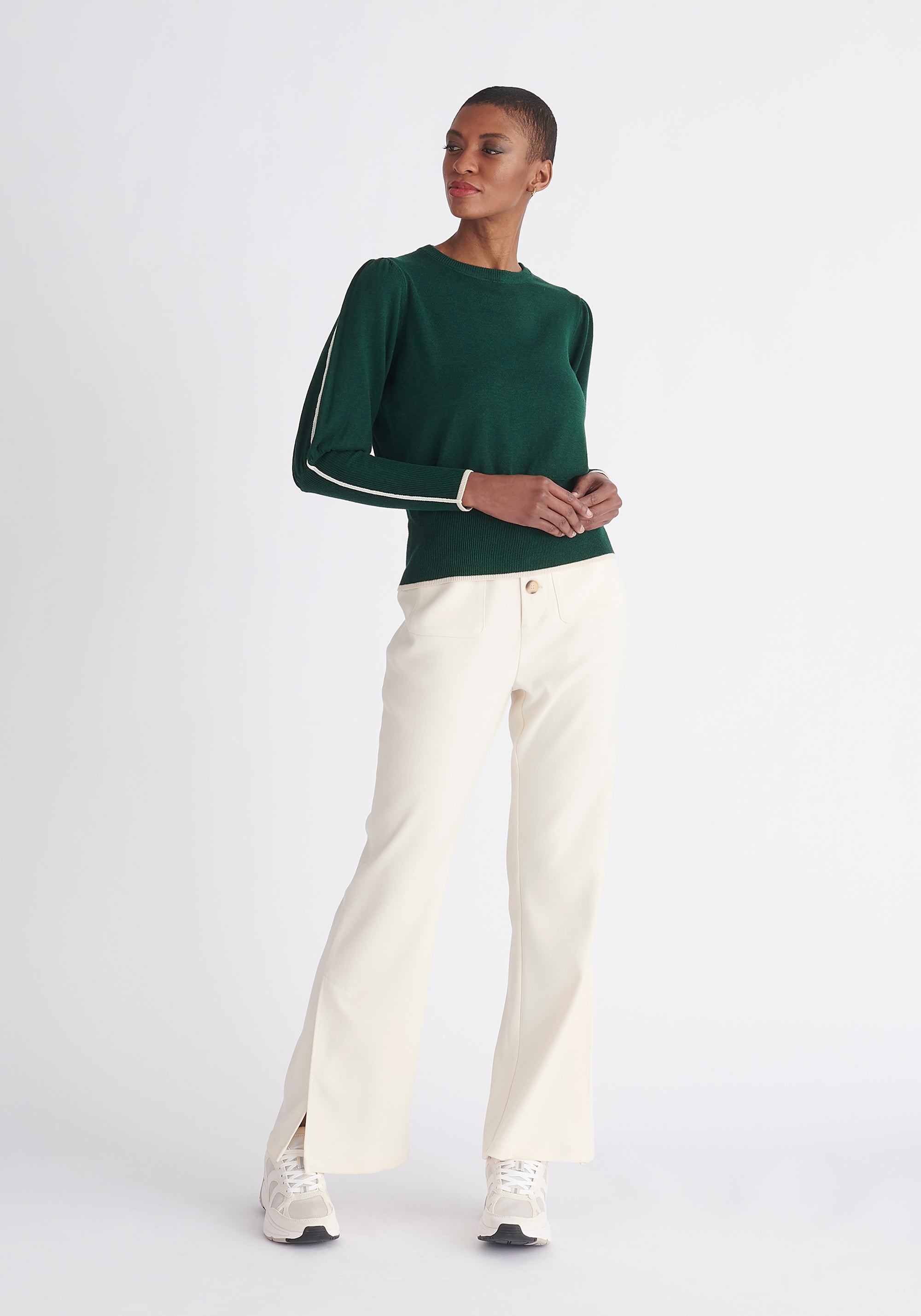 Paisie Contrast Colour Edge Knitted Top in Dark Green
