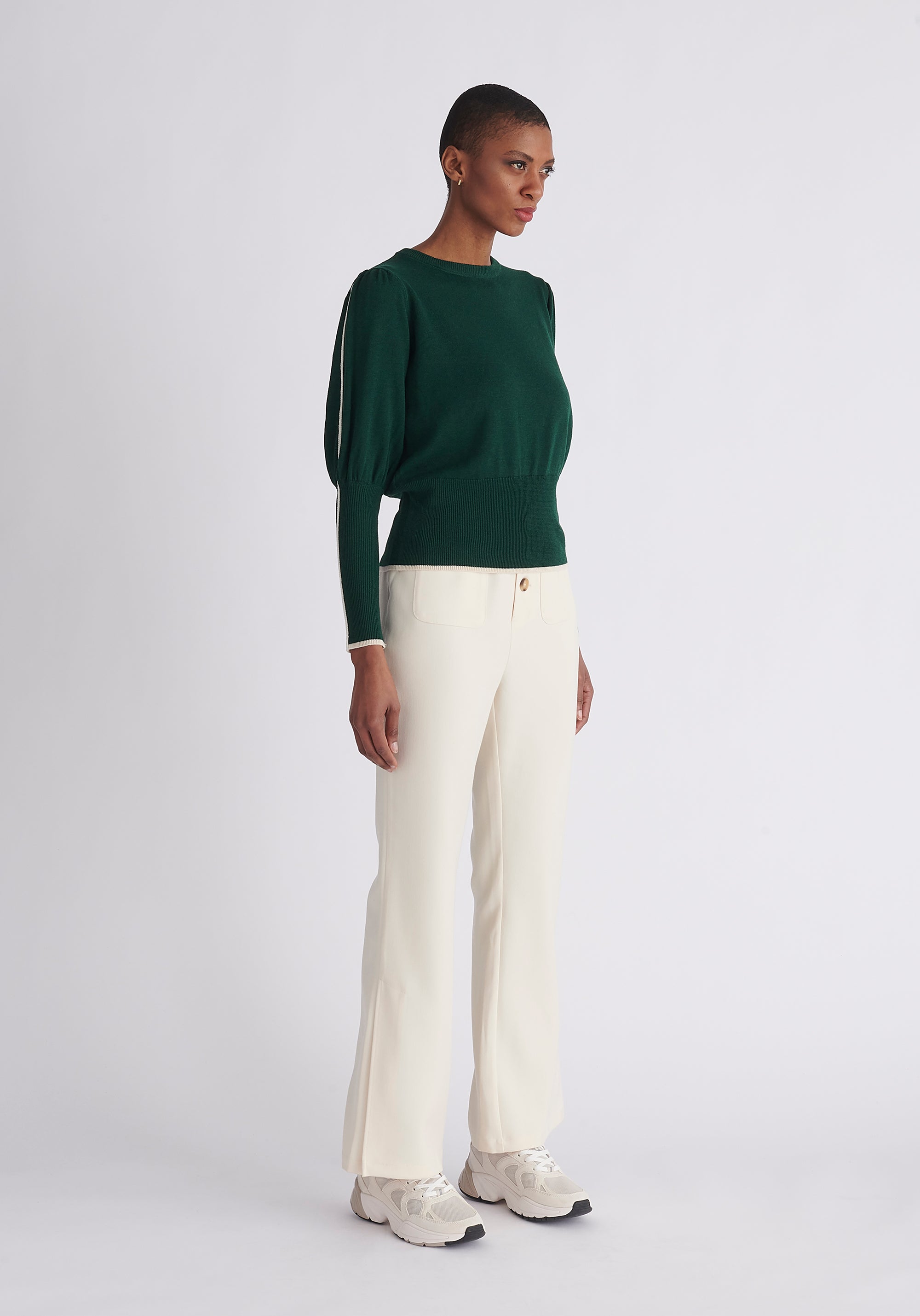 Paisie Contrast Colour Edge Knitted Top in Dark Green