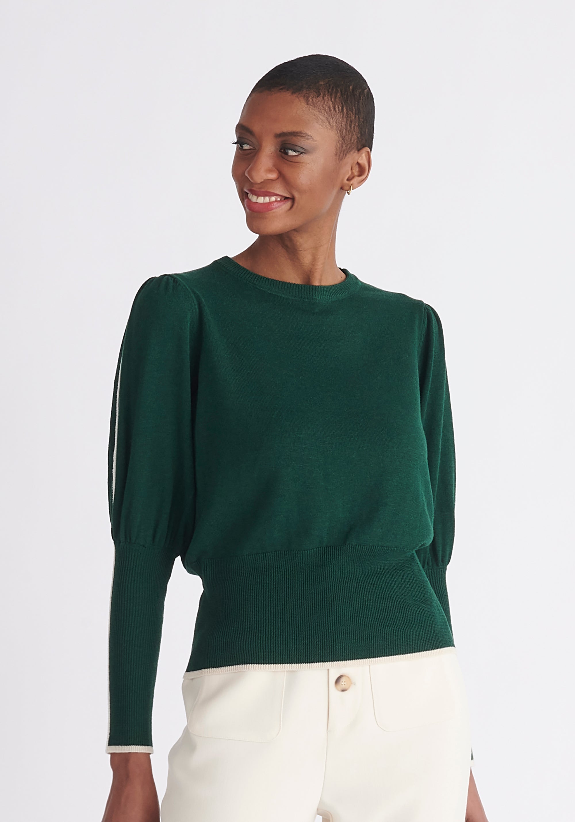 Paisie Contrast Colour Edge Knitted Top in Dark Green