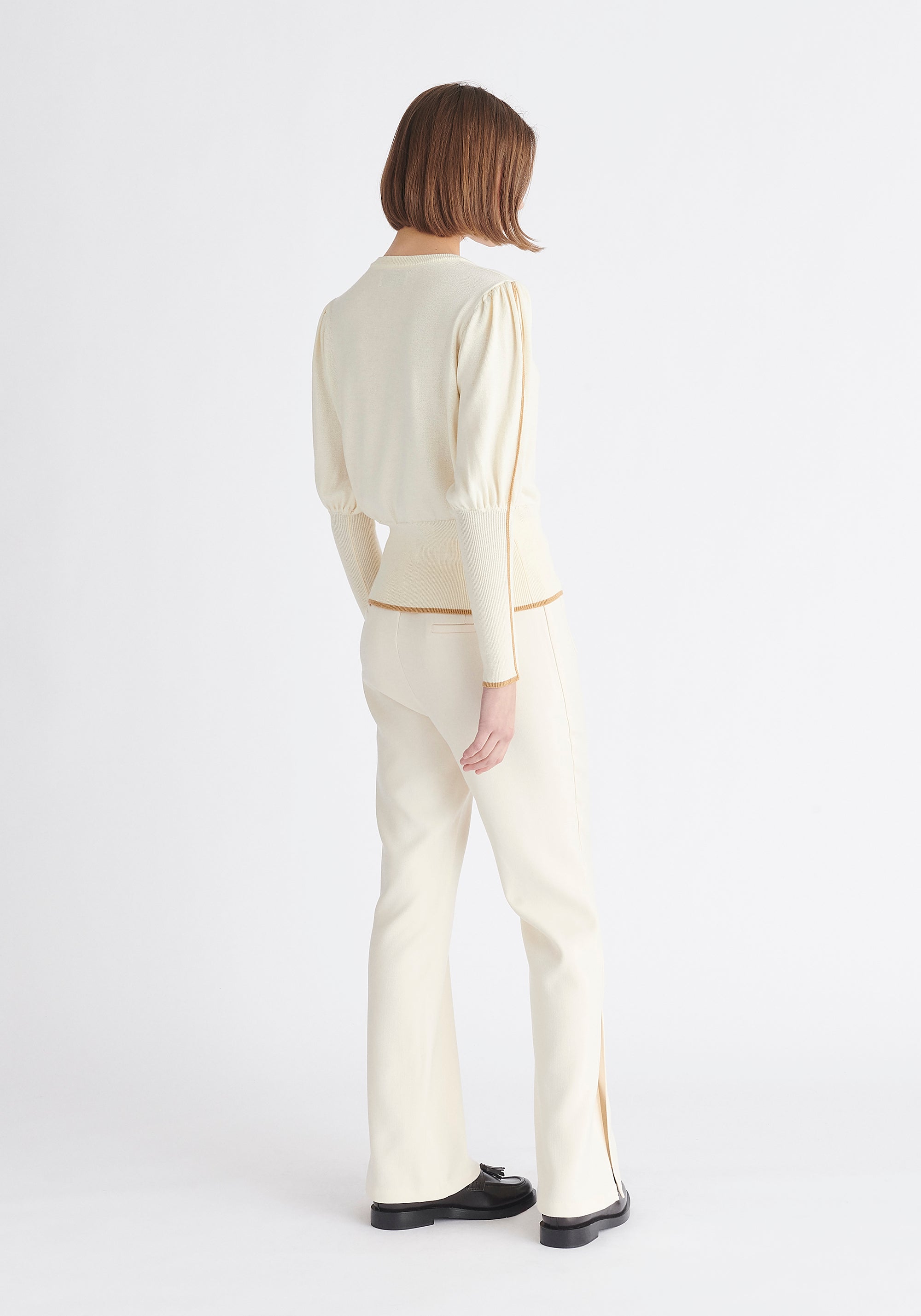 Paisie Contrast Colour Edge Knitted Top in Cream Back