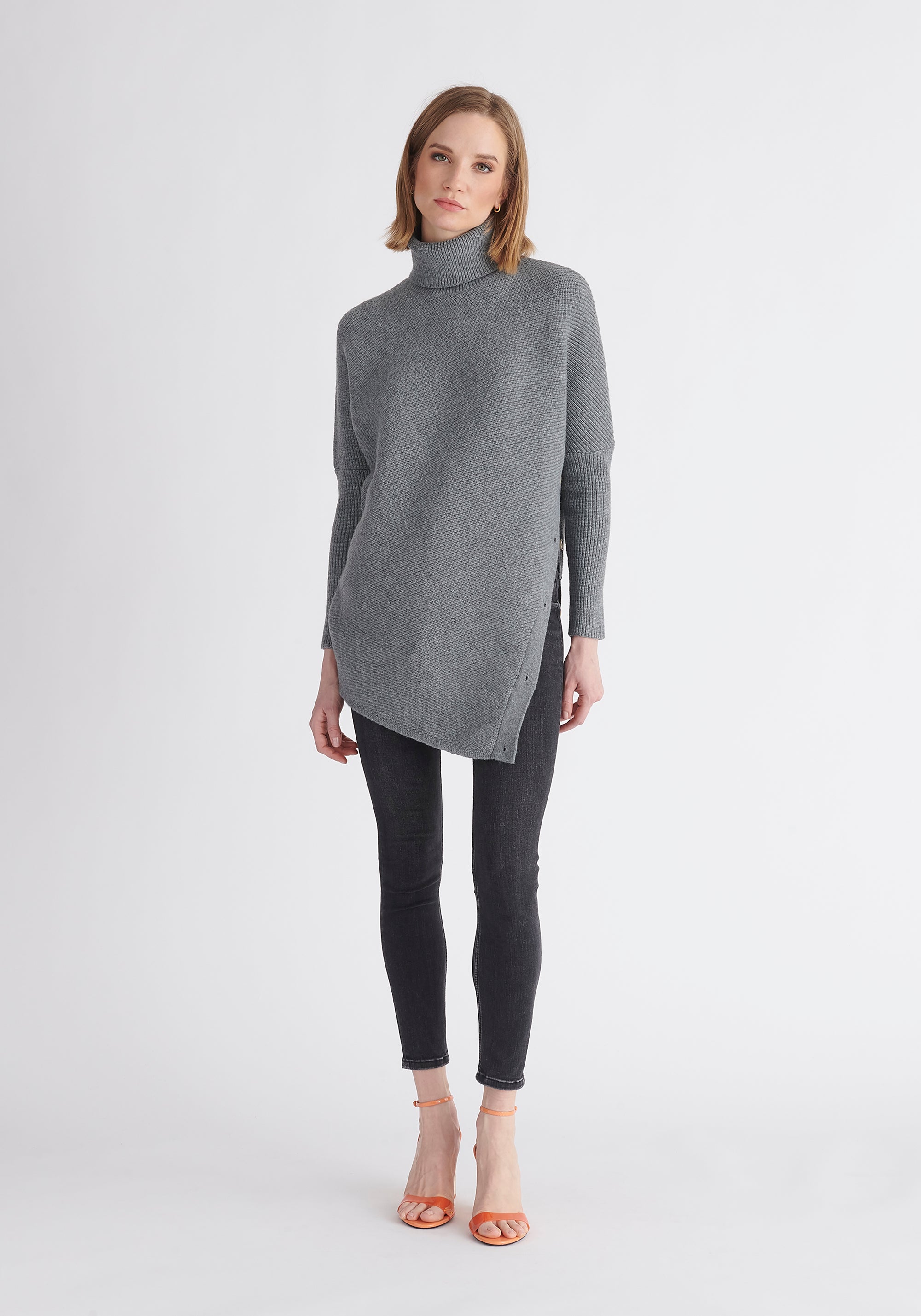 Paisie Asymmetric Button Slit Jumper in Grey