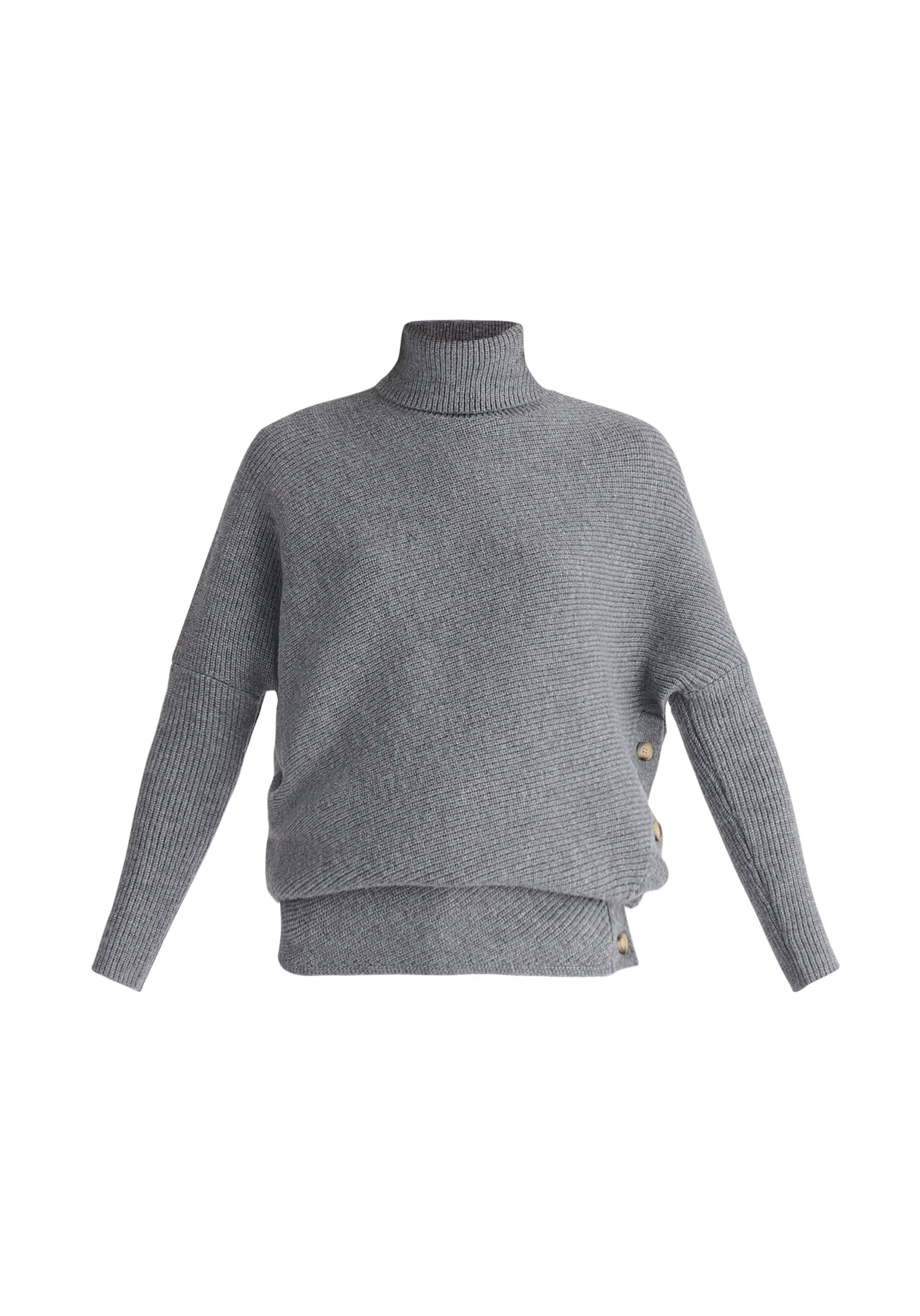 Paisie Asymmetric Button Slit Jumper in Grey Cut Out