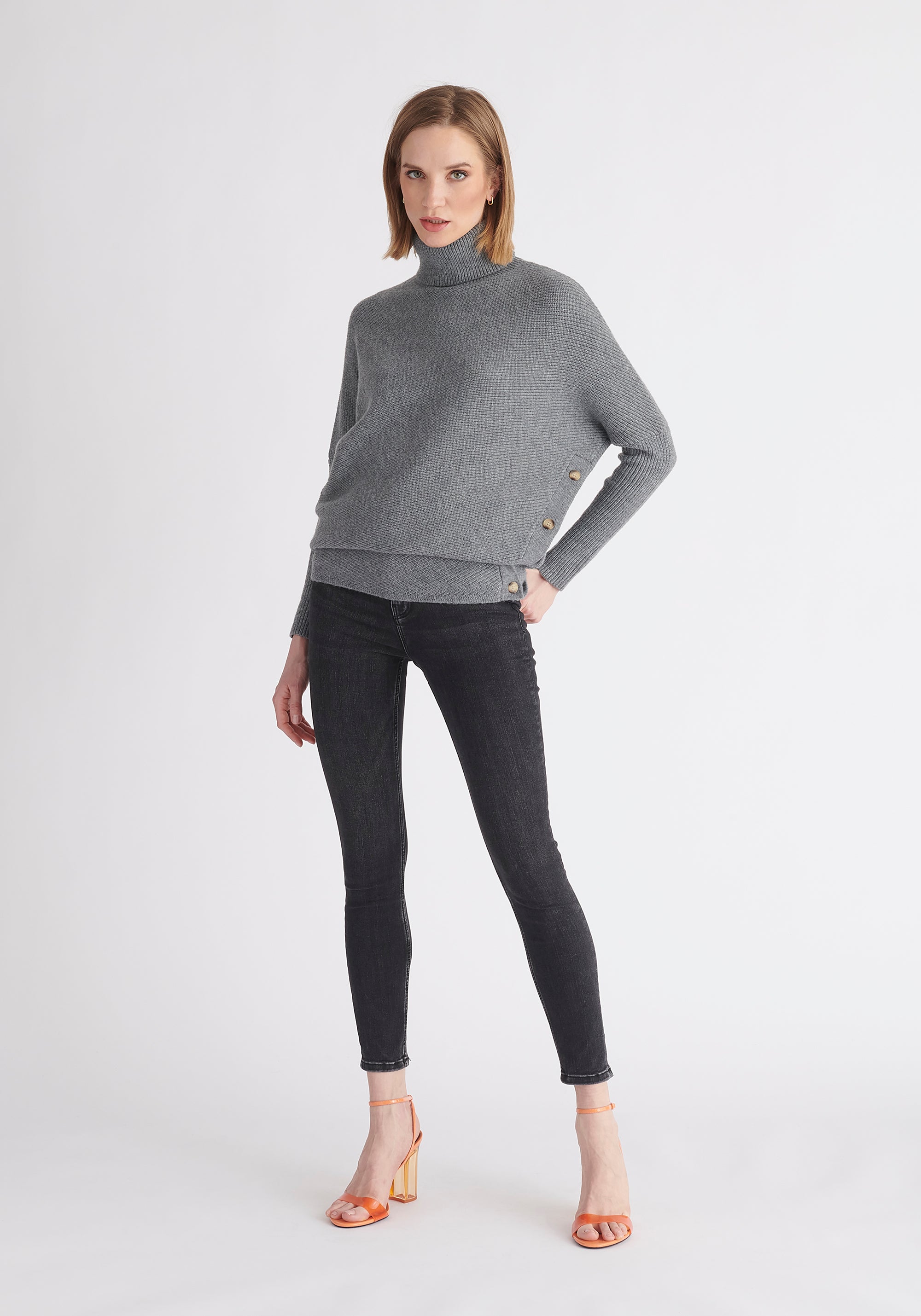 Paisie Asymmetric Button Slit Jumper in Grey