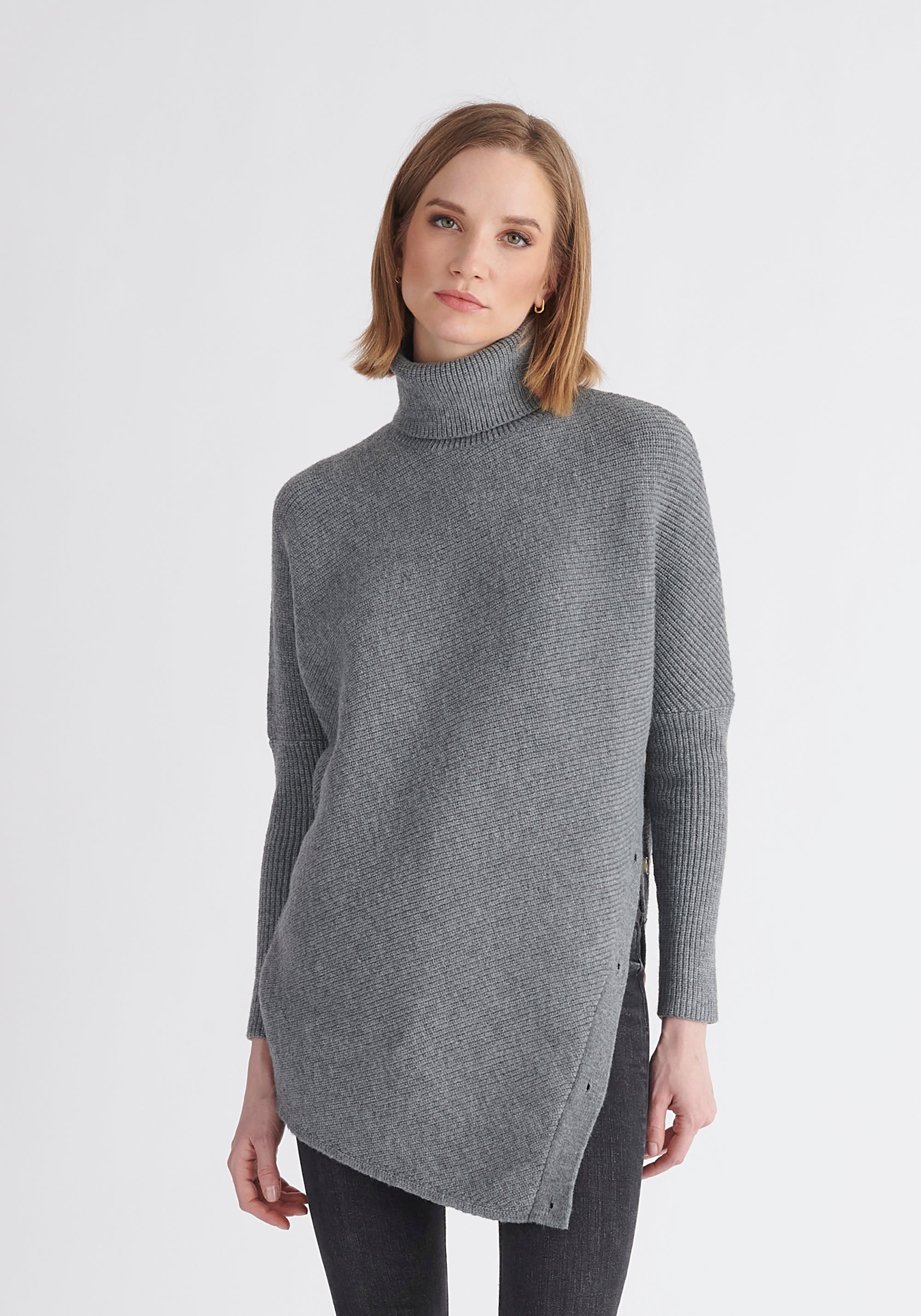 Paisie Asymmetric Button Slit Jumper in Grey