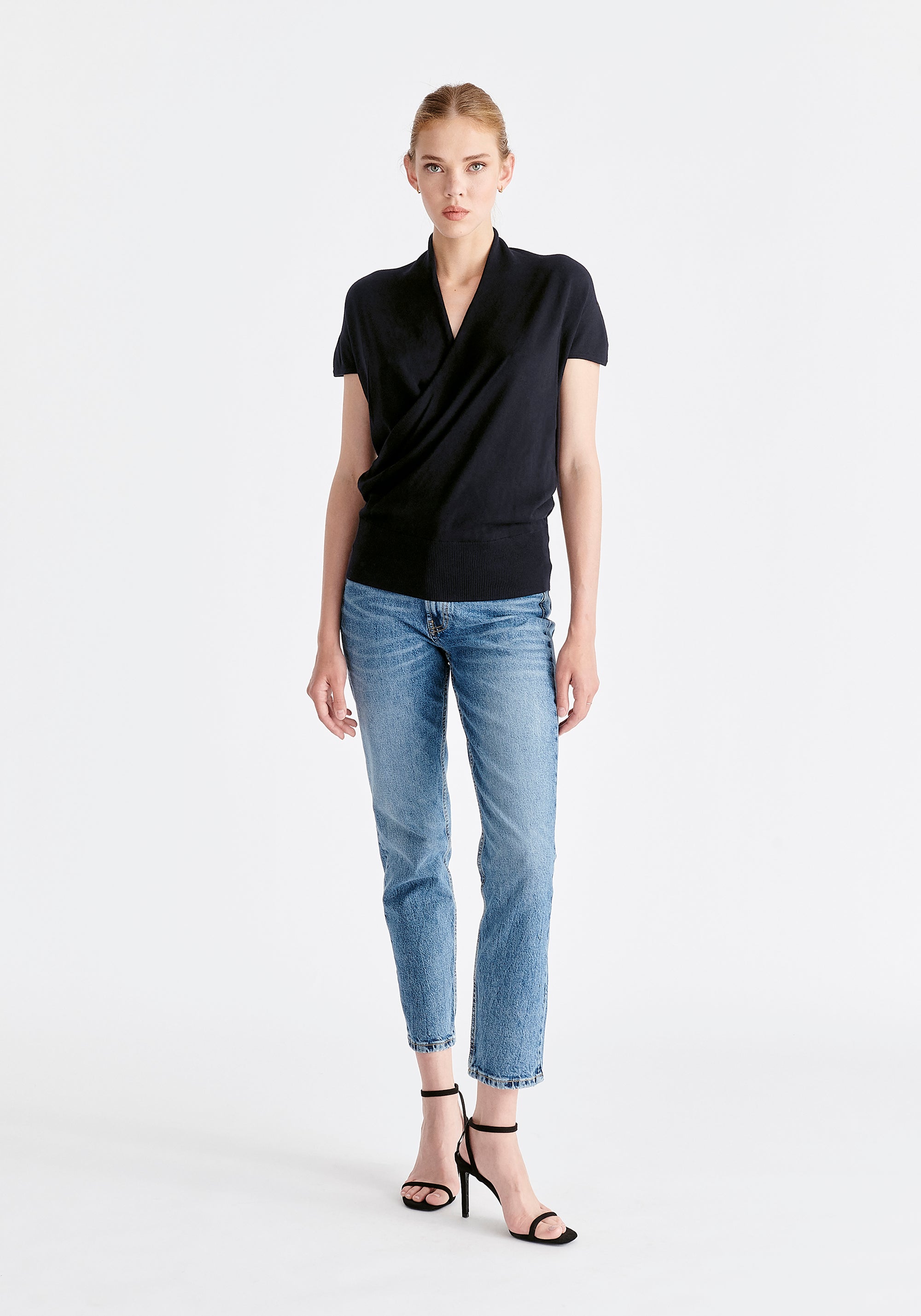 Cap Sleeve Wrap Top in Black