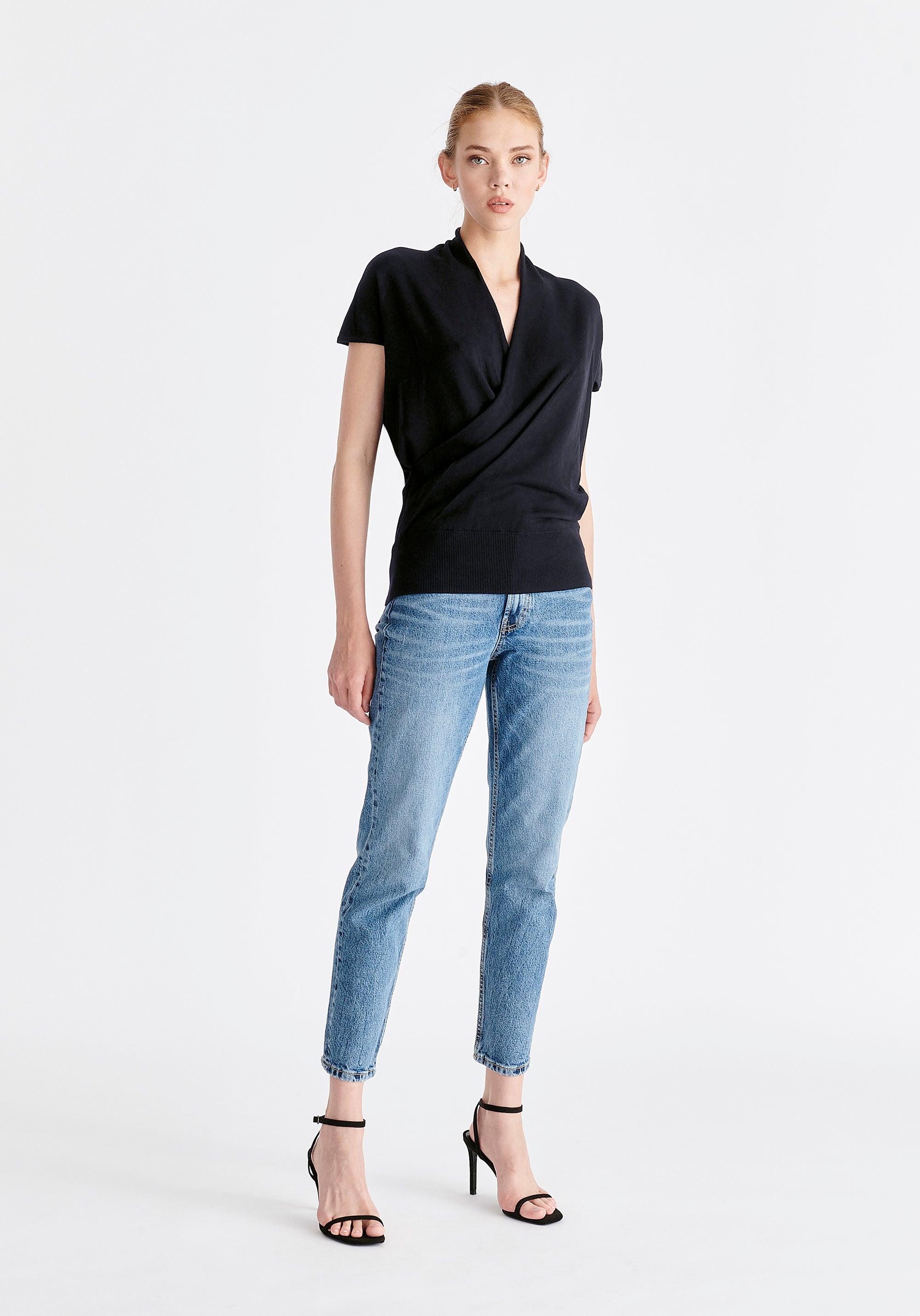 Cap Sleeve Wrap Top in Black
