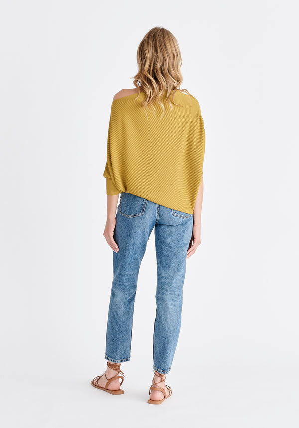 Ribbed Draped Knitted Top in Olive Back