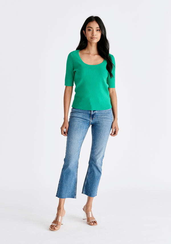 Cut Out Back Knitted Top in Green