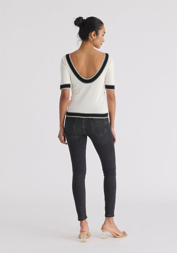 Scoop Back Top in White and Black Back
