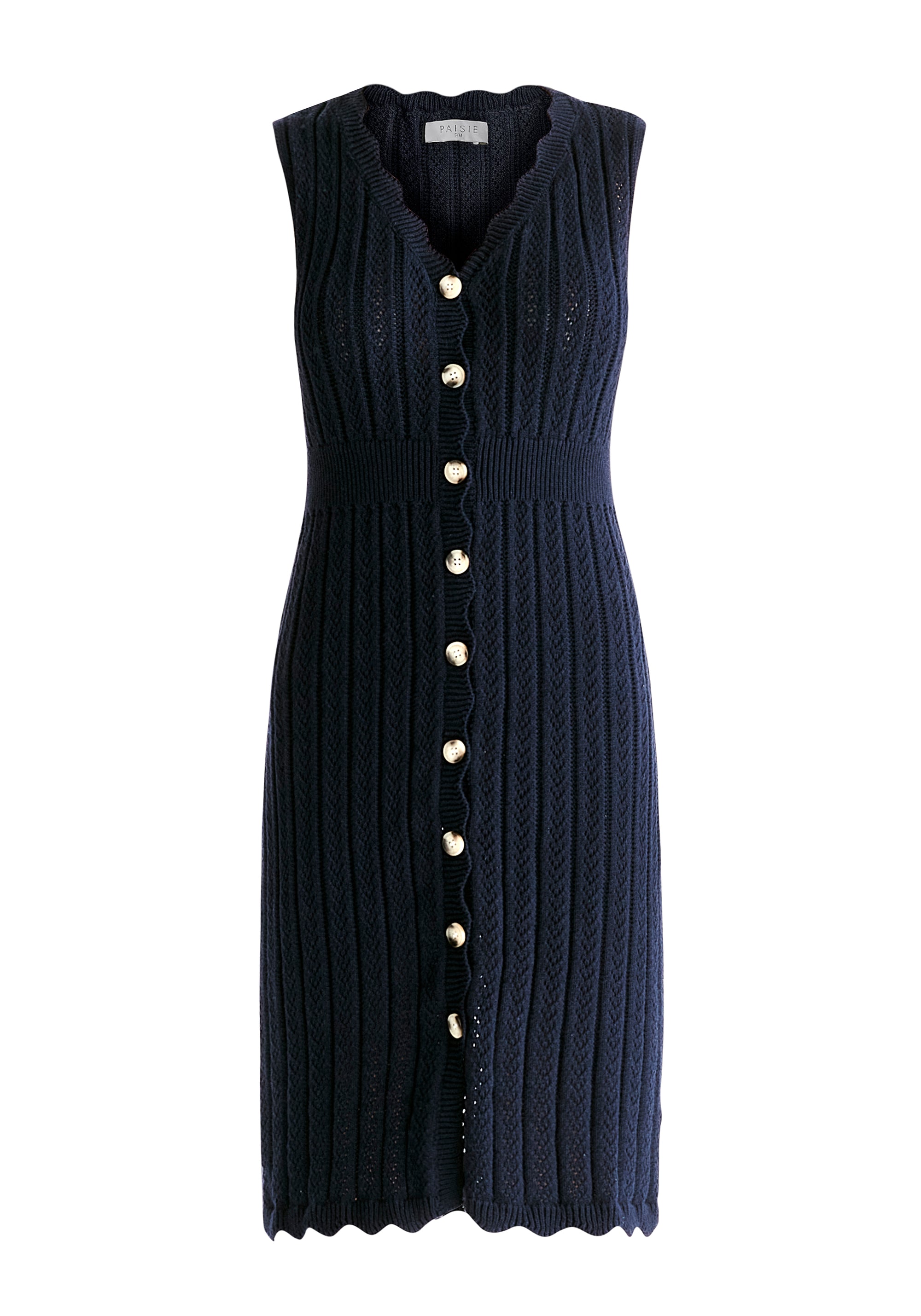 Pointelle Knitted Dress in Navy Cut Out