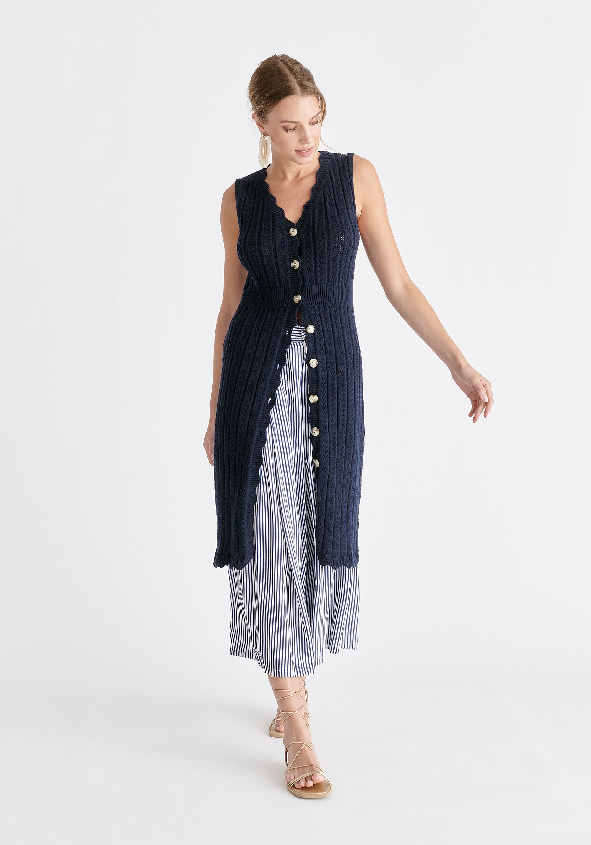 Pointelle Knitted Dress in Navy