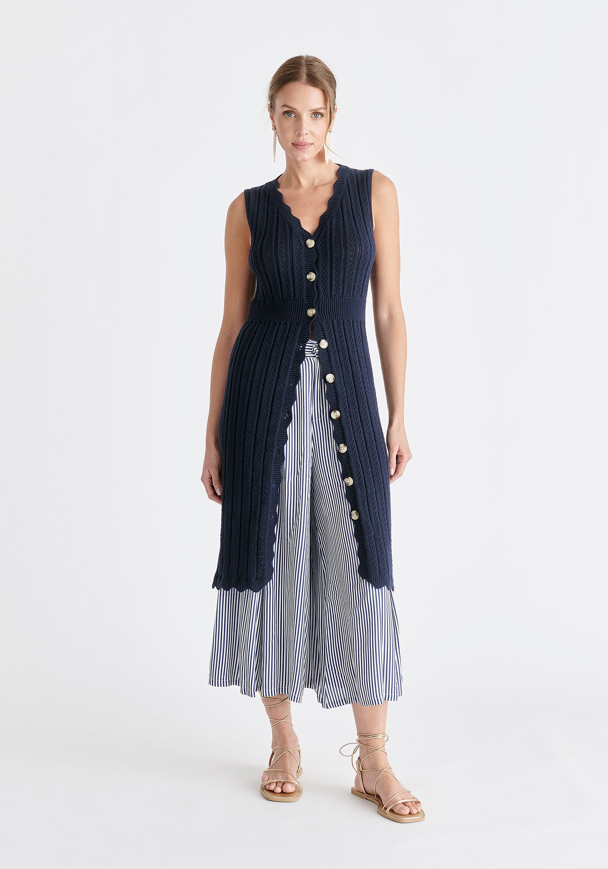 Pointelle Knitted Dress in Navy