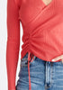 Ribbed Drawstring Top in Strawberry Red Close Up