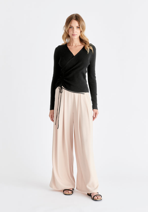 Ribbed Drawstring Top in Black