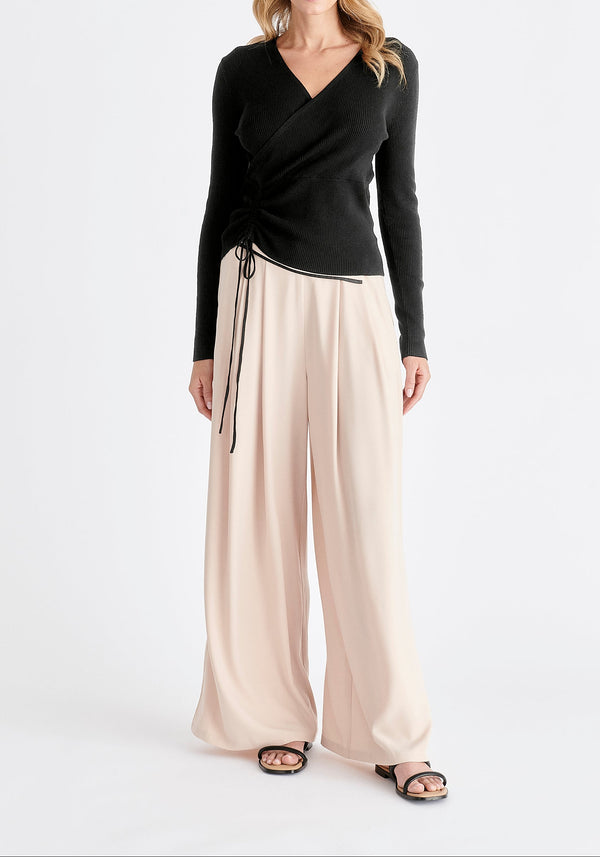 Ribbed Drawstring Top in Black