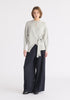 Open Front Mock Neck Wrap Jumper in Light Grey Front