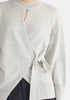 Open Front Mock Neck Wrap Jumper in Light Grey Close Up