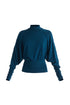 Mock Neck Batwing Jumper with Ruched Cuffs in Turquoise Cut Out
