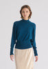 Mock Neck Batwing Jumper with Ruched Cuffs in Turquoise