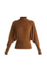 Mock Neck Batwing Jumper with Ruched Cuffs in Brown Cut Out