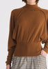 Mock Neck Batwing Jumper with Ruched Cuffs in Brown Close Up