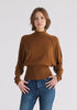 Mock Neck Batwing Jumper with Ruched Cuffs in Brown
