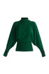 Mock Neck Batwing Jumper with Ruched Cuffs in Green Cut Out