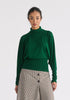 Mock Neck Batwing Jumper with Ruched Cuffs in Green