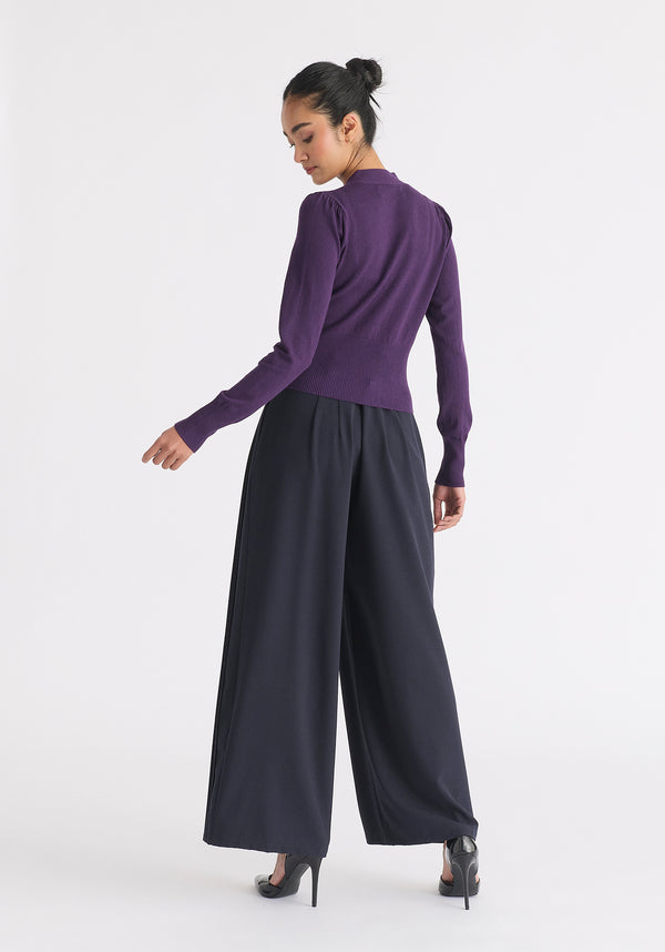 Long Sleeve Knitted Button Wrap Top Back