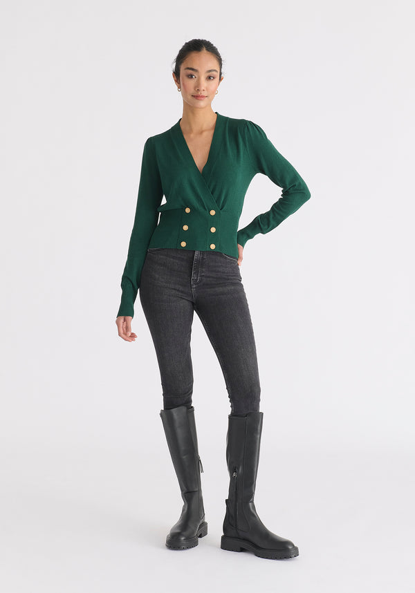 Long Sleeve Knitted Button Wrap Top Front