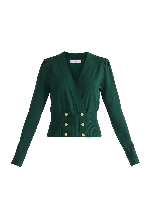 Long Sleeve Knitted Button Wrap Top Cut Out