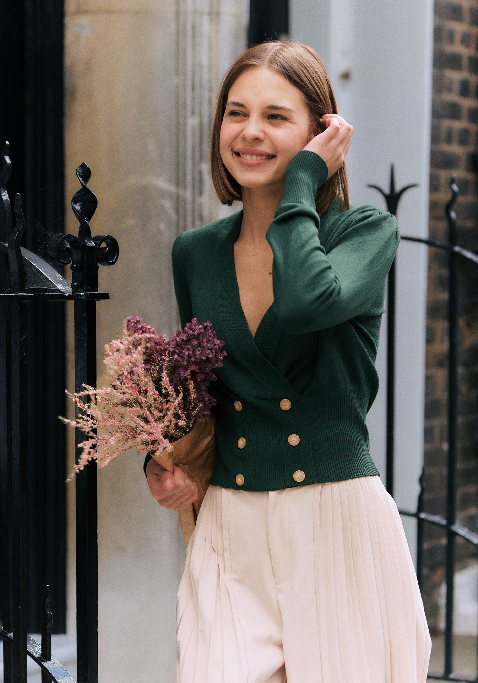 Long Sleeve Knitted Button Wrap Top