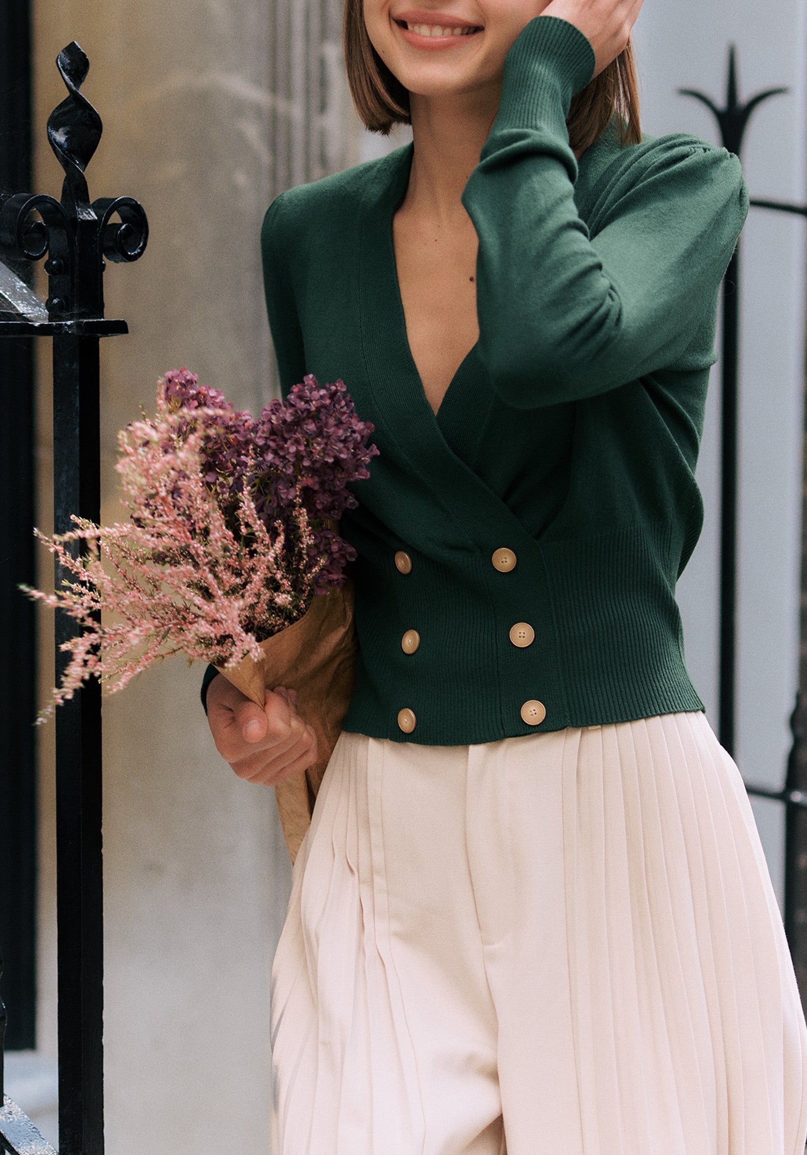 Long Sleeve Knitted Button Wrap Top