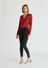 Long Sleeve Knitted Button Wrap Top in Burgundy Front