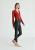 Long Sleeve Knitted Button Wrap Top in Burgundy Side