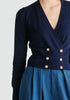 Long Sleeve Knitted Button Wrap Top in Navy Closeup