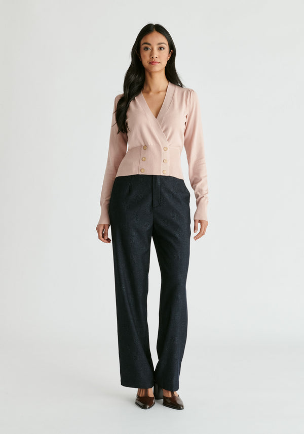 Long Sleeve Knitted Button Wrap Top in Blush Front