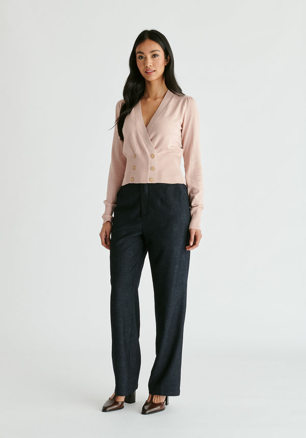 Long Sleeve Knitted Button Wrap Top in Blush Front